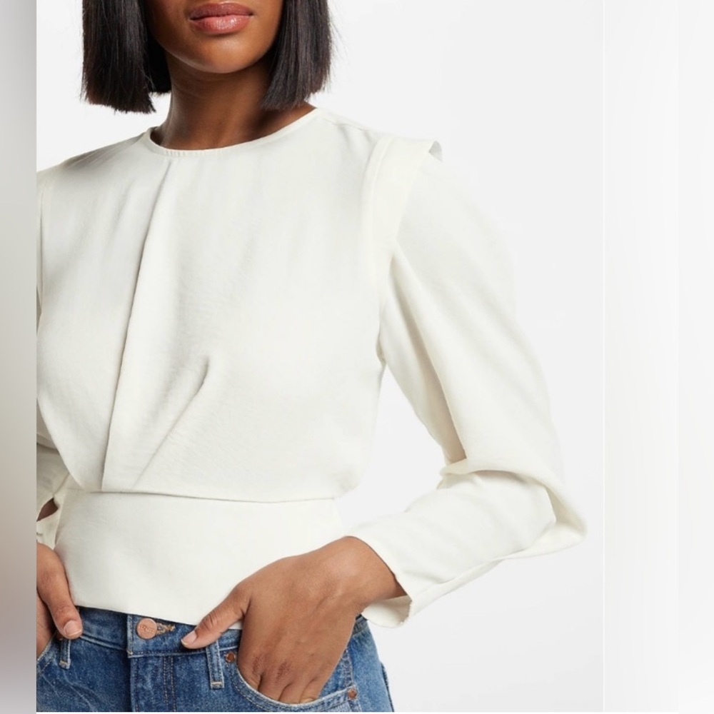 Express Modern Strong Shoulder Long Sleeve Pleated Top